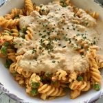 Vegan cheese sauce on pasta