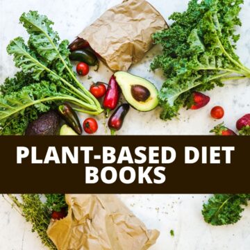 Various produce spread out with text that says, "Plant-Based Diet Books"
