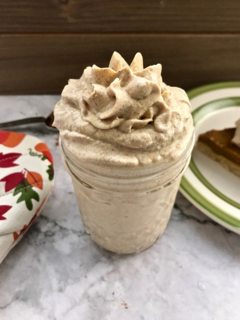 Vegan pumpkin whipped cream in a jar.