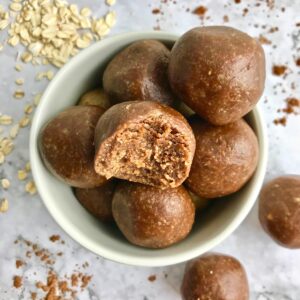 Brown cookie dough bites in a bowl.