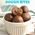 Chocolate cookie dough balls in a small white bowl