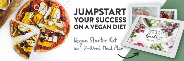 A round pizza with two slices cut out and text that reads, Jumpstart Your Success on a Vegan Diet.