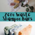 Colorful bars of soap with text that says, "Zero Waste Shampoo Bars."