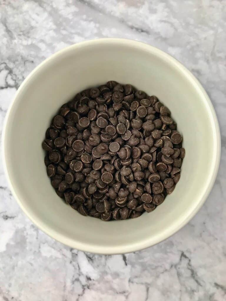 A small bowl of vegan chocolate chips.