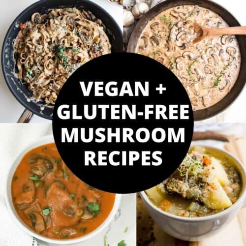 Four bowls of different mushroom recipes.