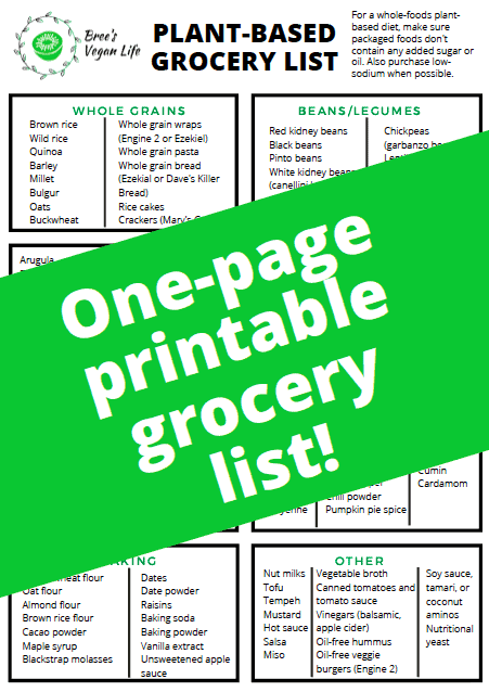 A grocery list covered by a banner that says One-page printable grocery list.