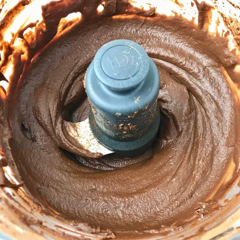 Chocolate pudding in a food processor.