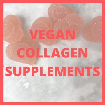 Pink collagen gummies under text that says, "Vegan Collagen Supplements."