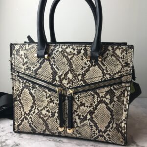 A faux-snakeskin handbag.