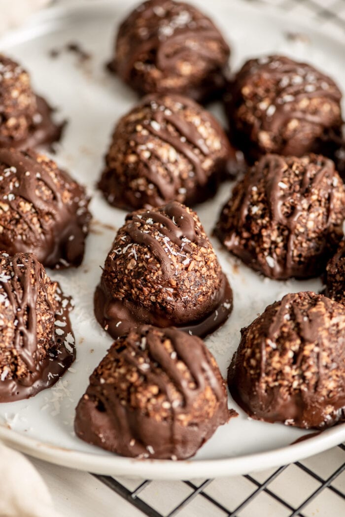 A plate of vegan chocolate macaroons.