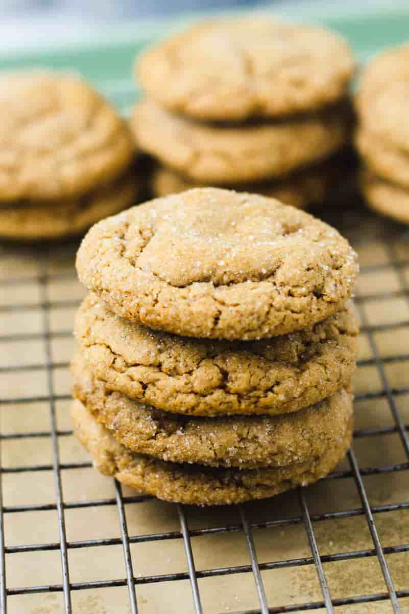 A stack of round vegan gingerbread cookies.