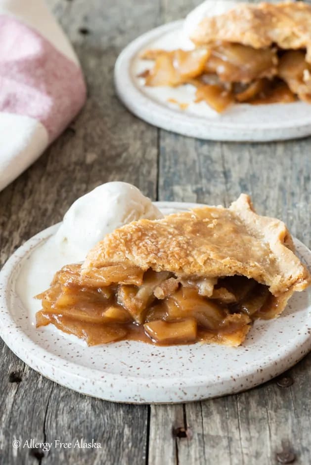 A slice of vegan and gluten-free apple pie.