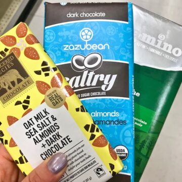 Three different vegan chocolate bars.
