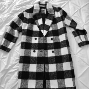 A black and white checkered vegan jacket.