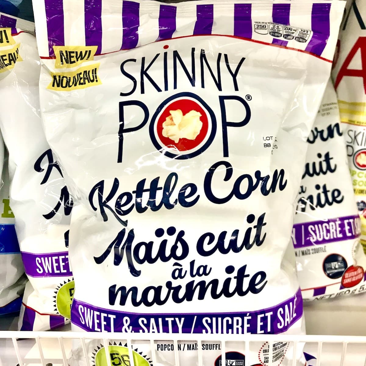 A bag of vegan SkinnyPop Kettle Corn.