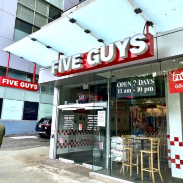 A Five Guys fast food restaurant.