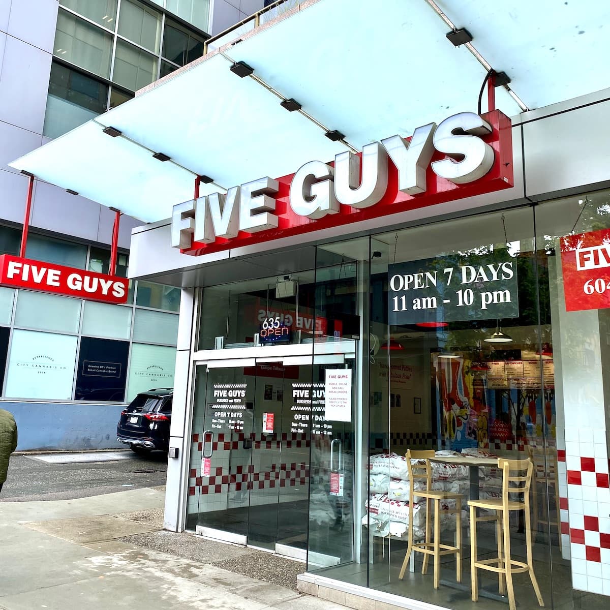 A Five Guys fast food restaurant.