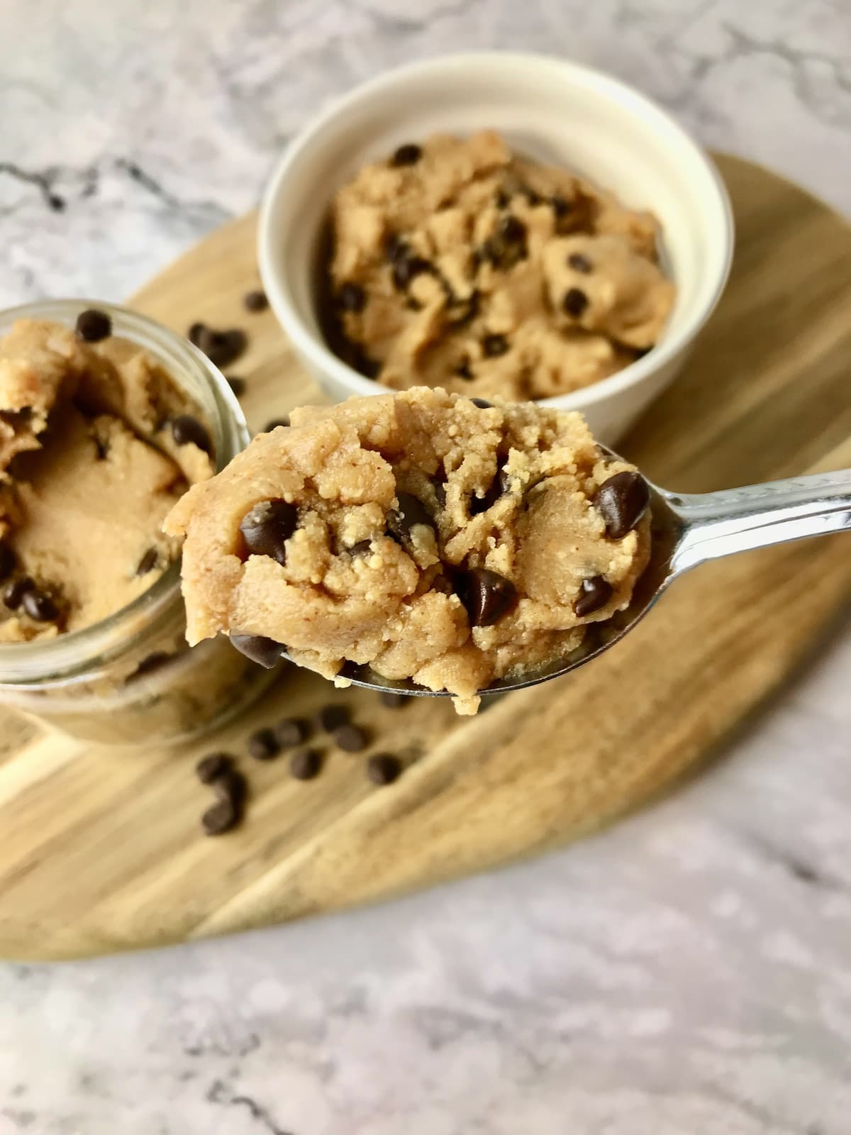 A spoonful of peanut butter chocolate chip cookie dough.