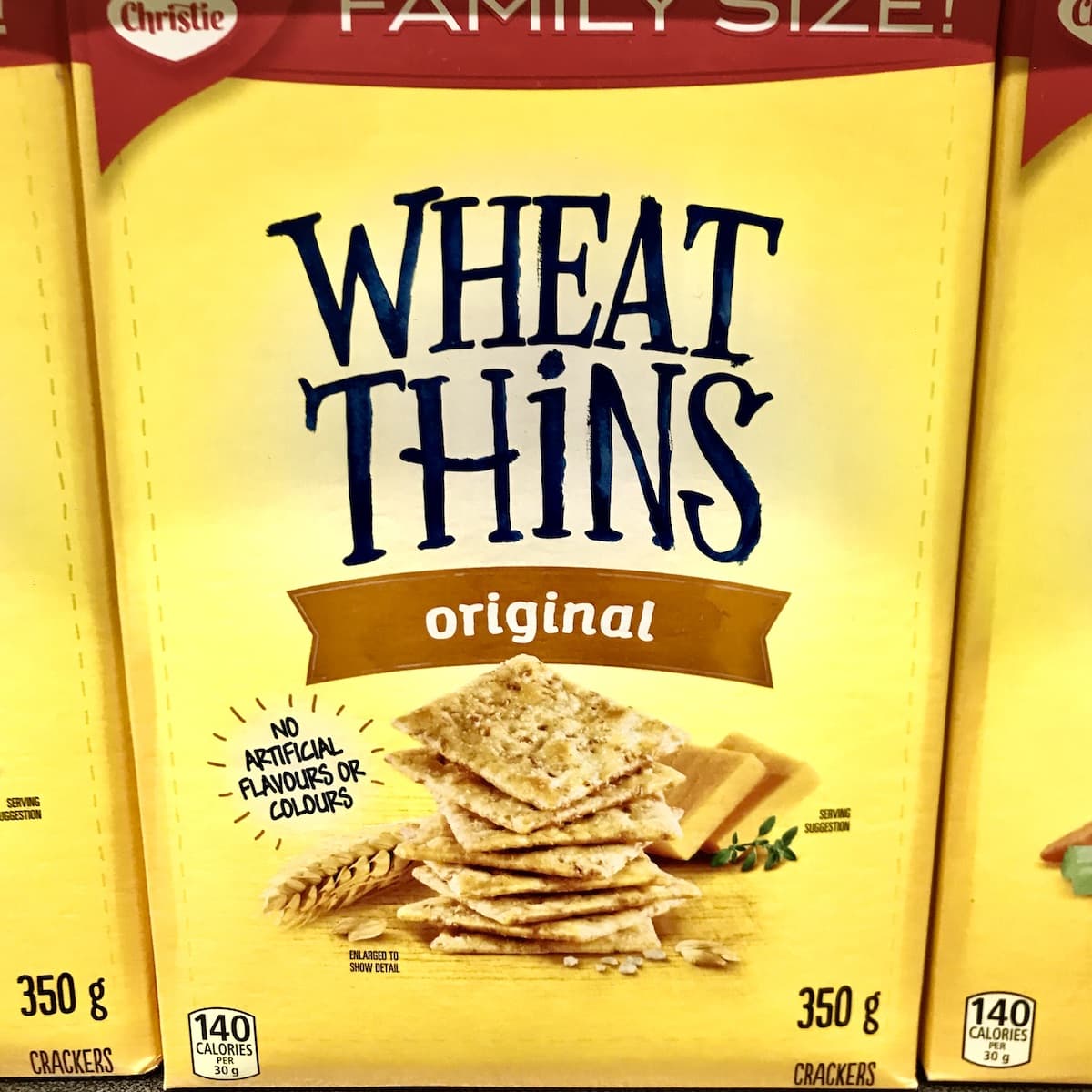 A box of Wheat Thins original crackers.