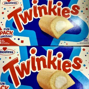 Two blue and red boxes of Twinkies.