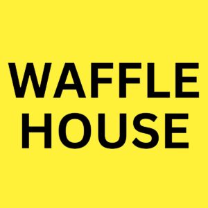A yellow background with black text that says Waffle House.