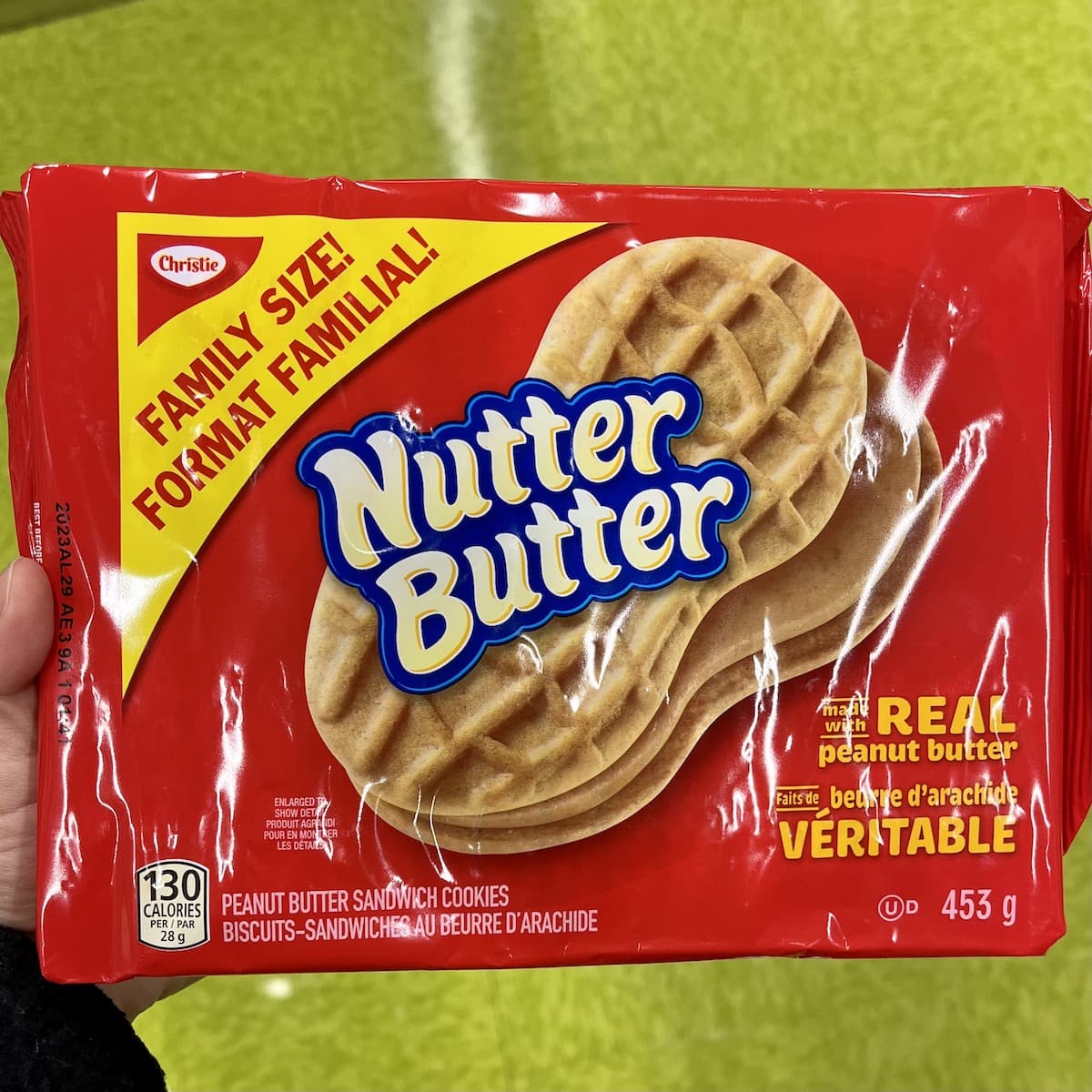 A package of Nutter Butter peanut butter sandwich cookies.