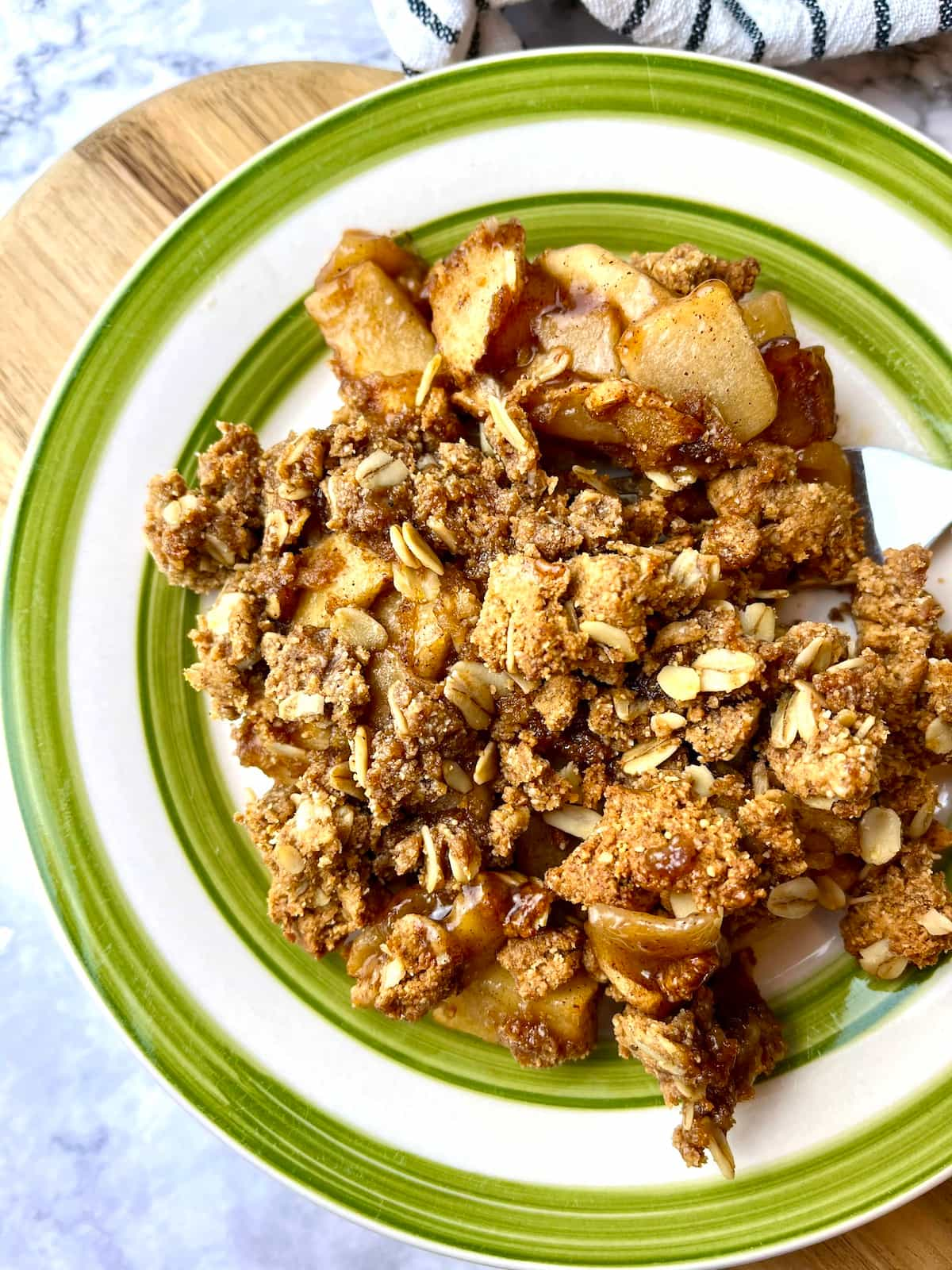 A plate of peanut butter apple crisp.